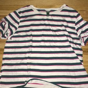 Pink, green and white striped T-shirt
